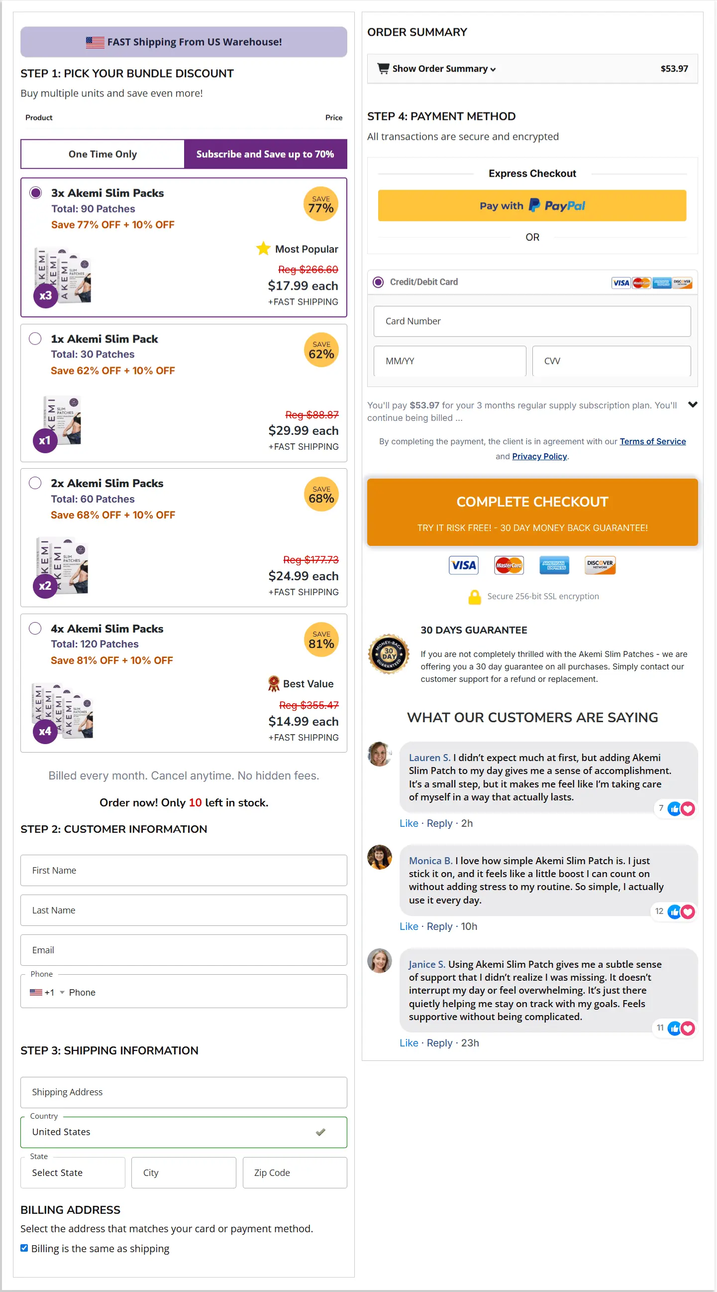 Akemi Slim Patch secure checkout page